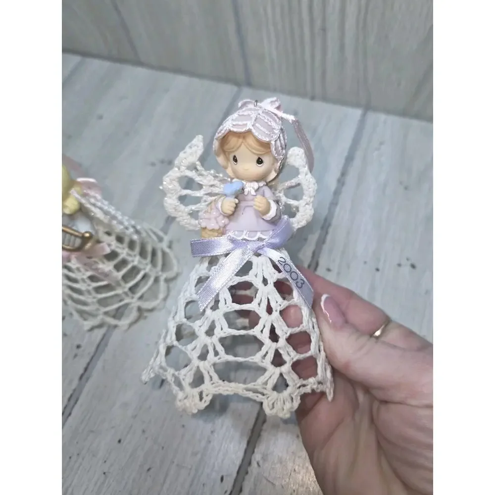 Vtg 03-04 Precious Moments Girl With Bird/Harp Hanging Ornaments Enesco Set Of 2